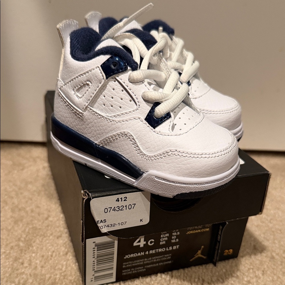 NEW Jordan 4 Retro LS BT in Midnight Navy and White